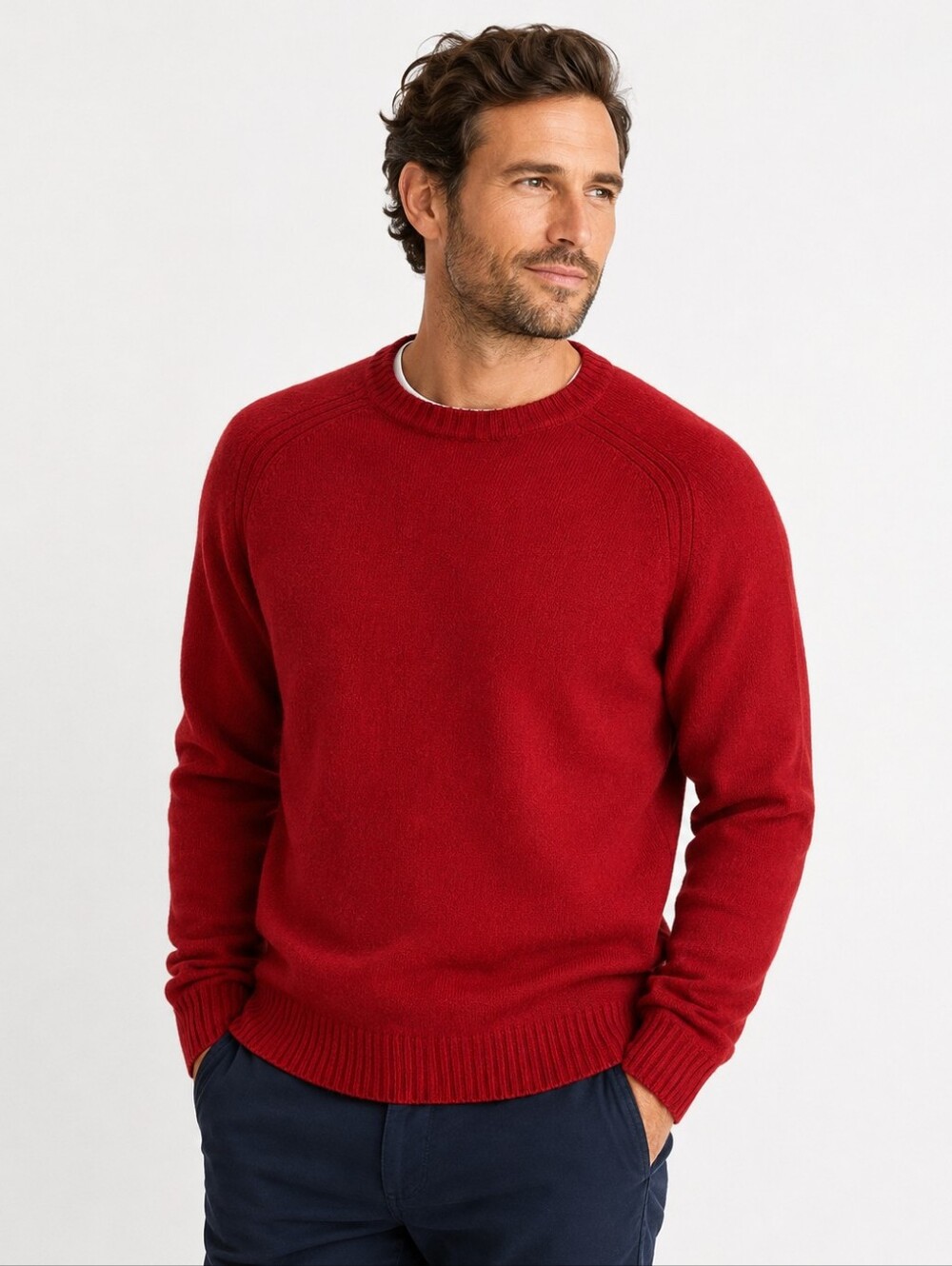 Lands' End 100% Lambswool Crewneck Sweater Men's Large Crimson Red Classic